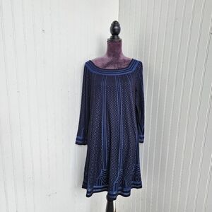 NWT $118 Max Studio Specialty Products Womens Dress Long Sleeve Black Blue Sz M